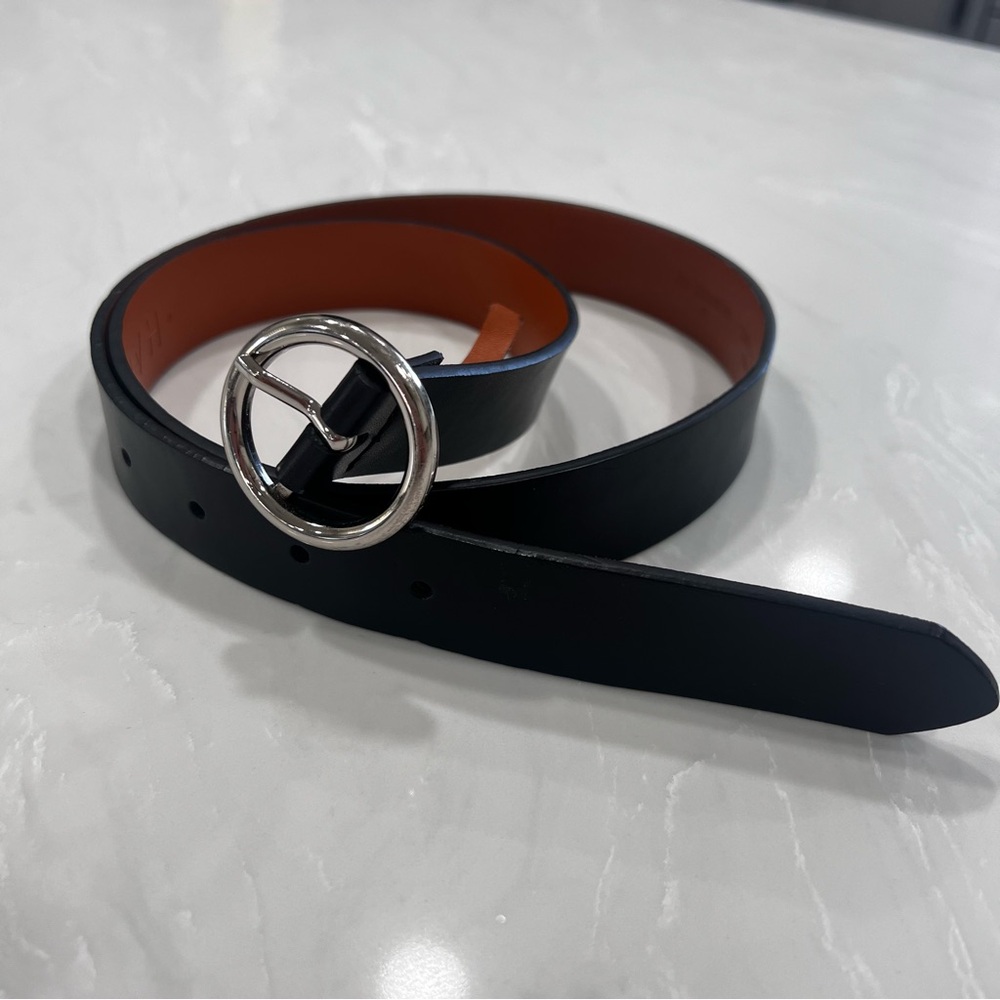 Halogen Black Leather Belt with Silver Buckle Size S Trouser Fit